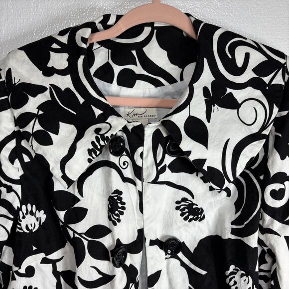 Kim Rogers Blazer Coat Black White Floral Womens Size 12 - Picture 2 of 10